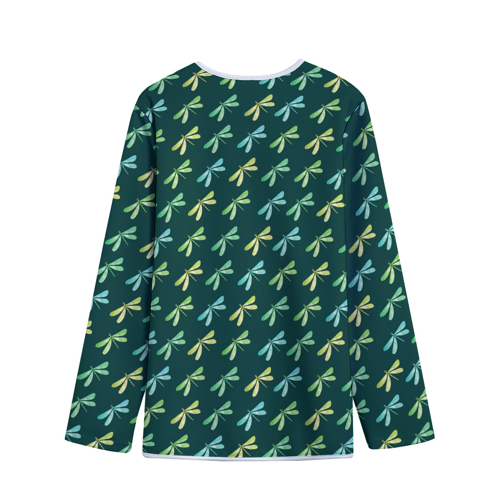 Green Dragonfly Pattern Print Long Sleeve Short Coat