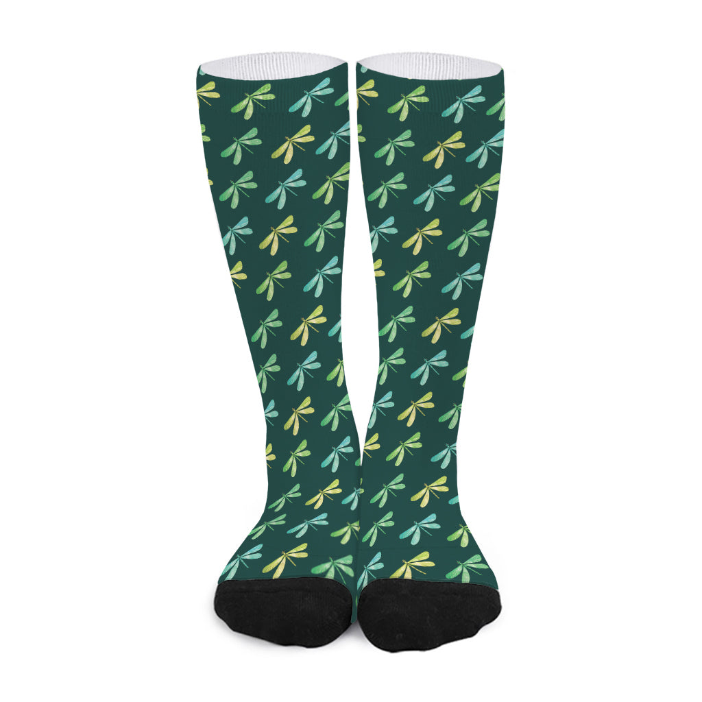 Green Dragonfly Pattern Print Long Socks