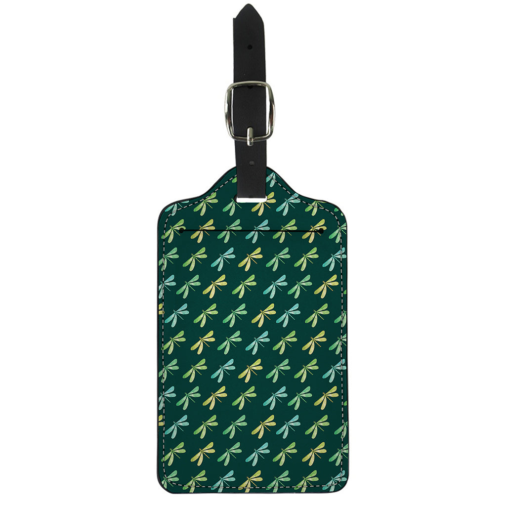 Green Dragonfly Pattern Print Luggage Tag
