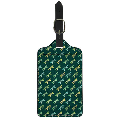Green Dragonfly Pattern Print Luggage Tag