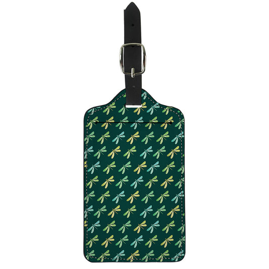 Green Dragonfly Pattern Print Luggage Tag