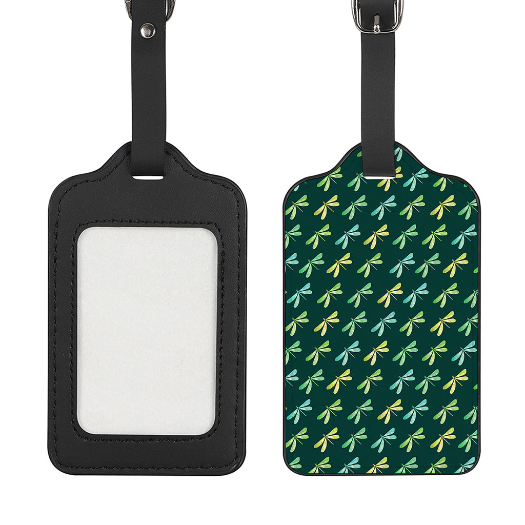Green Dragonfly Pattern Print Luggage Tag