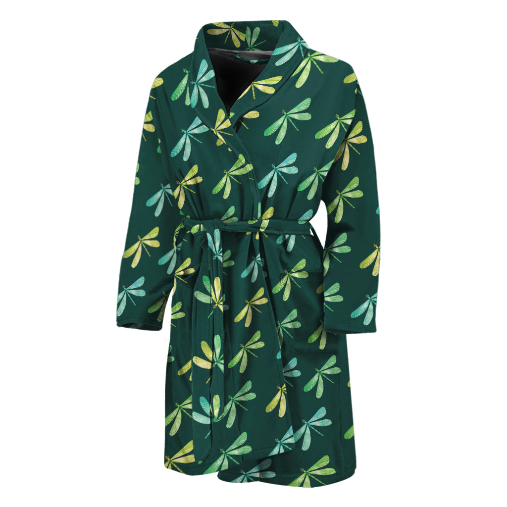 Green Dragonfly Pattern Print Men's Bathrobe