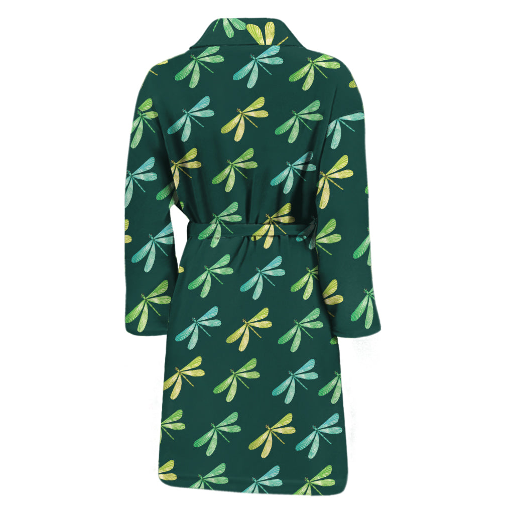 Green Dragonfly Pattern Print Men's Bathrobe