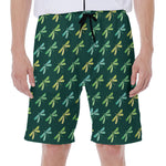 Green Dragonfly Pattern Print Men's Beach Shorts