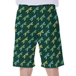 Green Dragonfly Pattern Print Men's Beach Shorts