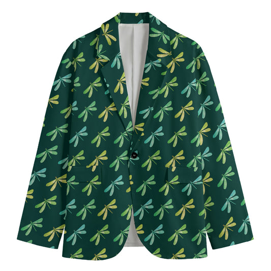Green Dragonfly Pattern Print Men's Blazer
