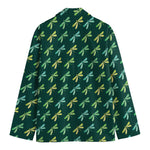 Green Dragonfly Pattern Print Men's Blazer