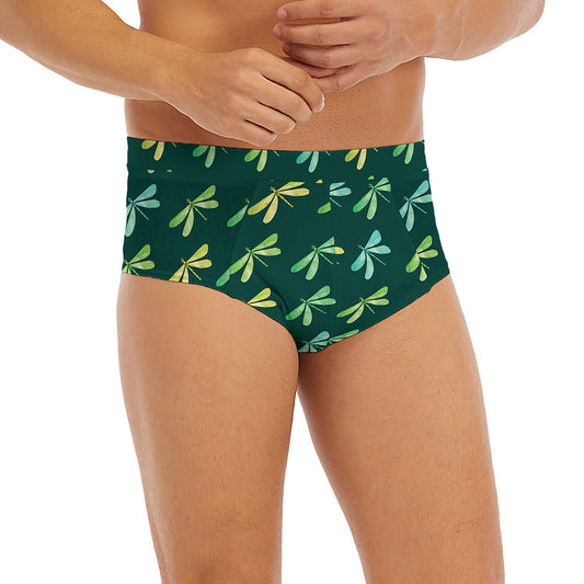 Green Dragonfly Pattern Print Men's Briefs