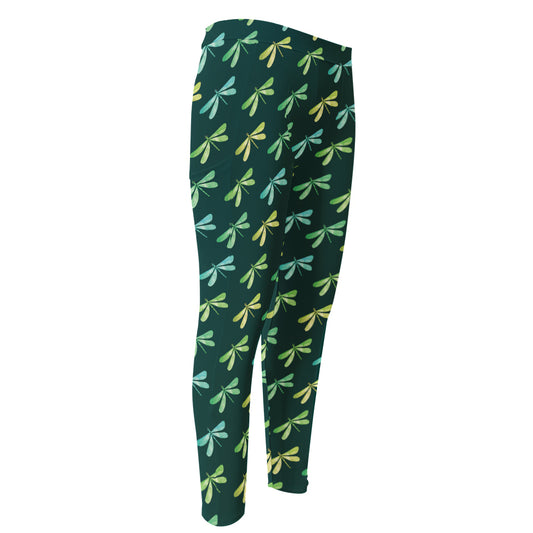 Green Dragonfly Pattern Print Men's Compression Pants