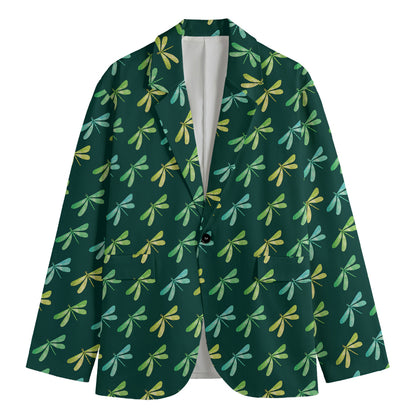 Green Dragonfly Pattern Print Men's Cotton Blazer