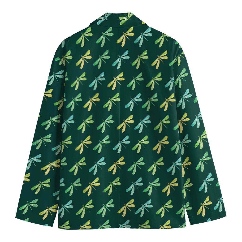 Green Dragonfly Pattern Print Men's Cotton Blazer