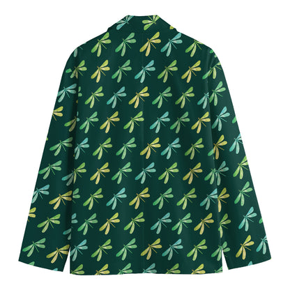 Green Dragonfly Pattern Print Men's Cotton Blazer