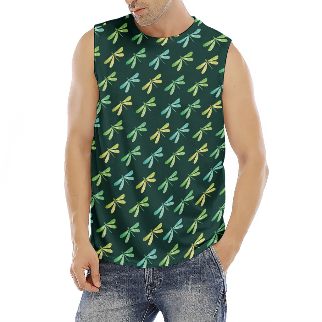 Green Dragonfly Pattern Print Men's Fitness Tank Top