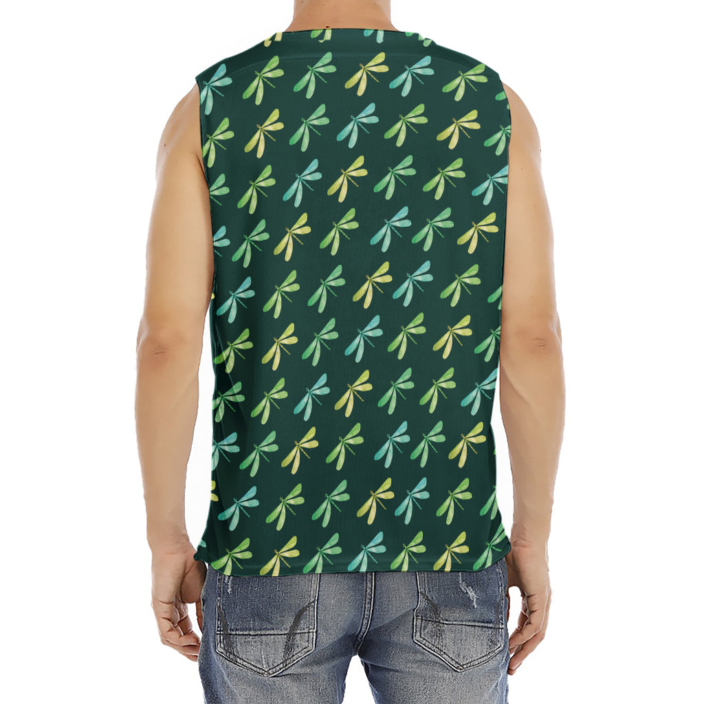 Green Dragonfly Pattern Print Men's Fitness Tank Top