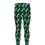 Green Dragonfly Pattern Print Men's leggings