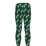 Green Dragonfly Pattern Print Men's leggings