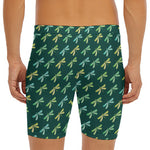 Green Dragonfly Pattern Print Men's Long Boxer Briefs