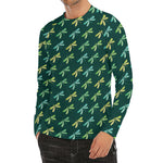 Green Dragonfly Pattern Print Men's Long Sleeve Rash Guard
