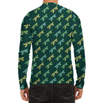 Green Dragonfly Pattern Print Men's Long Sleeve Rash Guard