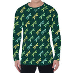 Green Dragonfly Pattern Print Men's Long Sleeve T-Shirt