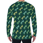 Green Dragonfly Pattern Print Men's Long Sleeve T-Shirt