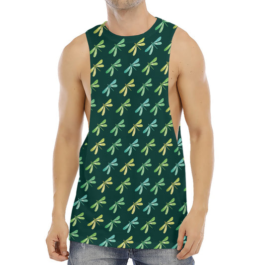 Green Dragonfly Pattern Print Men's Muscle Tank Top