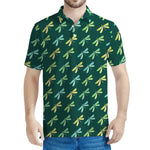 Green Dragonfly Pattern Print Men's Polo Shirt