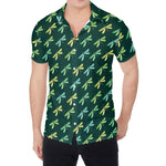 Green Dragonfly Pattern Print Men's Shirt