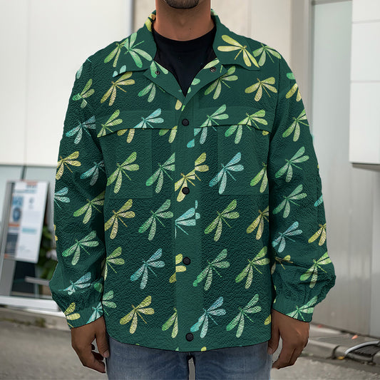 Green Dragonfly Pattern Print Men's Shirt Jacket