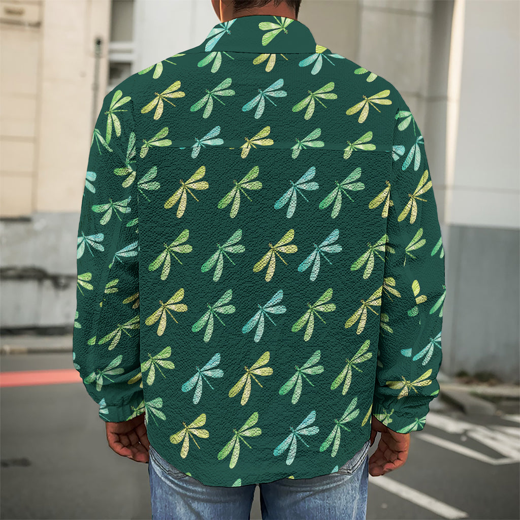 Green Dragonfly Pattern Print Men's Shirt Jacket