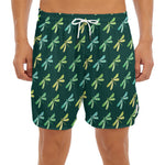 Green Dragonfly Pattern Print Men's Split Running Shorts