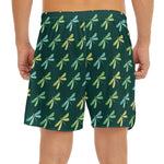 Green Dragonfly Pattern Print Men's Split Running Shorts