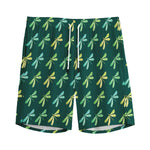 Green Dragonfly Pattern Print Men's Sports Shorts