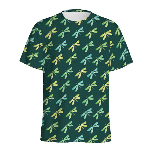 Green Dragonfly Pattern Print Men's Sports T-Shirt