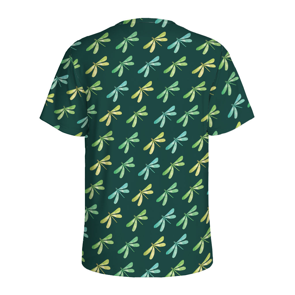 Green Dragonfly Pattern Print Men's Sports T-Shirt