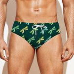 Green Dragonfly Pattern Print Men's Swim Briefs