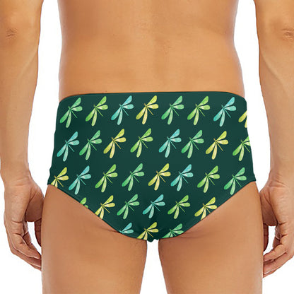 Green Dragonfly Pattern Print Men's Triangle Swim Briefs