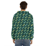 Green Dragonfly Pattern Print Men's Velvet Pullover Hoodie