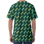 Green Dragonfly Pattern Print Men's Velvet T-Shirt