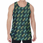 Green Dragonfly Pattern Print Men's Velvet Tank Top