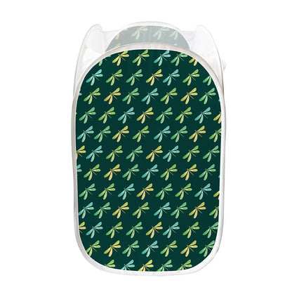 Green Dragonfly Pattern Print Mesh Laundry Hamper