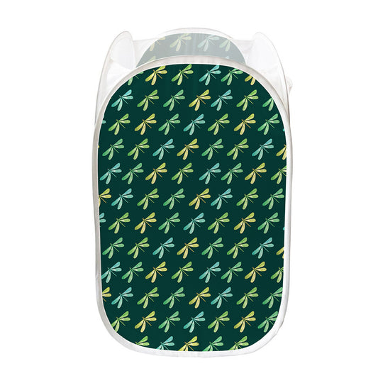 Green Dragonfly Pattern Print Mesh Laundry Hamper