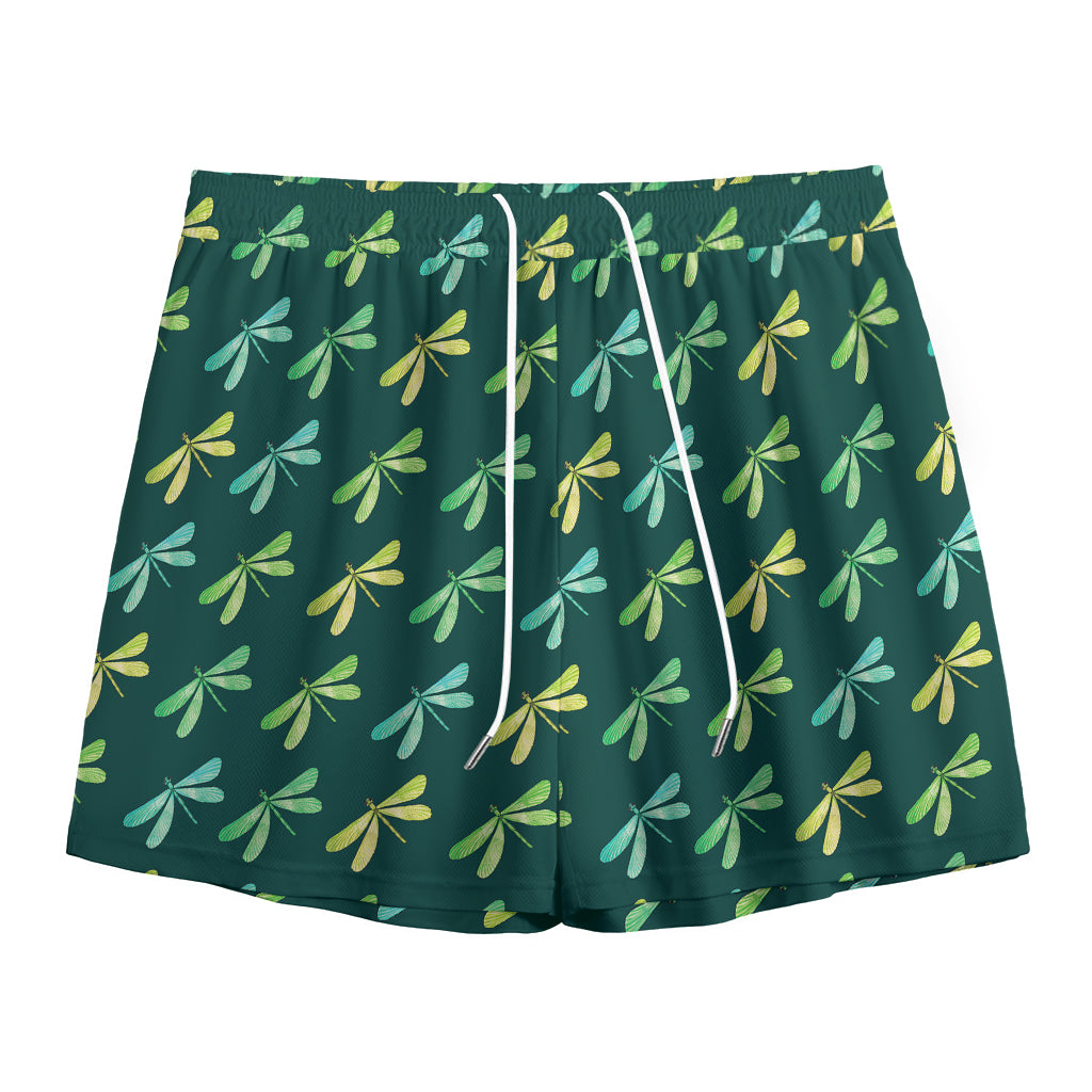 Green Dragonfly Pattern Print Mesh Shorts