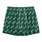 Green Dragonfly Pattern Print Mesh Shorts