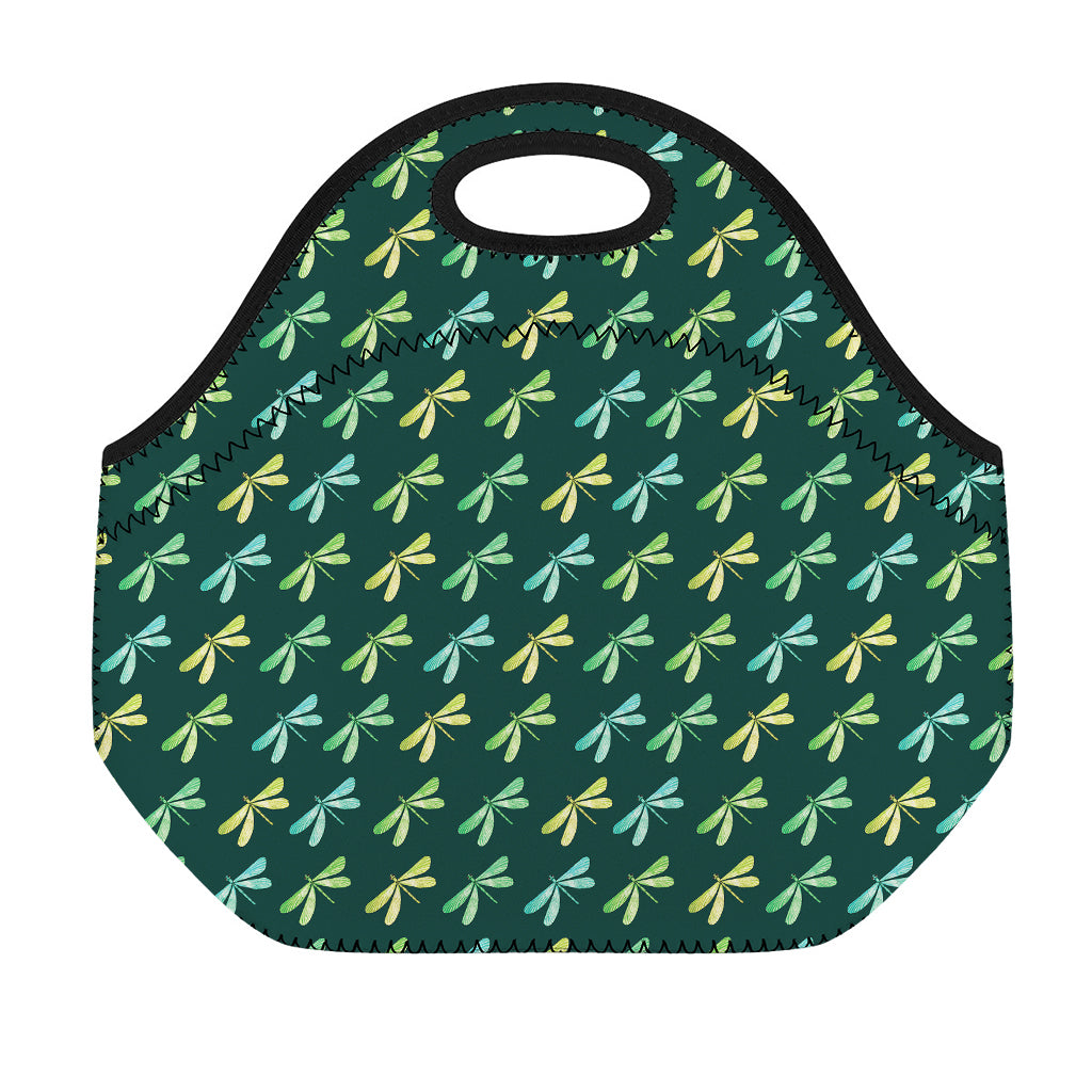 Green Dragonfly Pattern Print Neoprene Lunch Bag