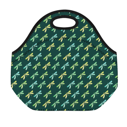 Green Dragonfly Pattern Print Neoprene Lunch Bag