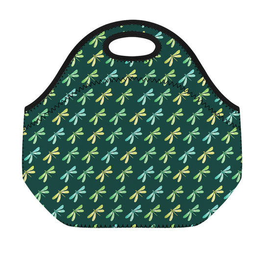 Green Dragonfly Pattern Print Neoprene Lunch Bag