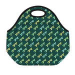 Green Dragonfly Pattern Print Neoprene Lunch Bag