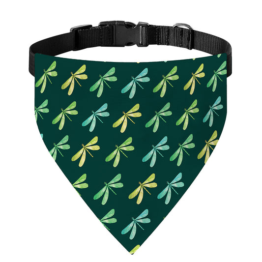 Green Dragonfly Pattern Print Over The Collar Dog Bandana